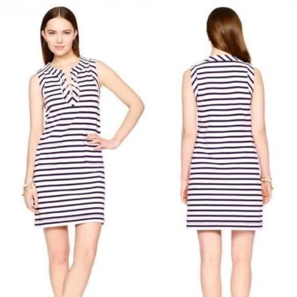 KATE SPADE Breton Lace Up Stripe Nautical Mini Dress Size XS - Picture 1 of 8